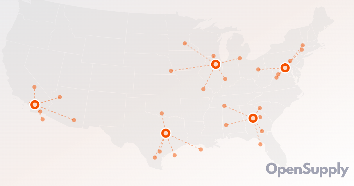 OpenSupply network optimization visualization showing distribution hubs